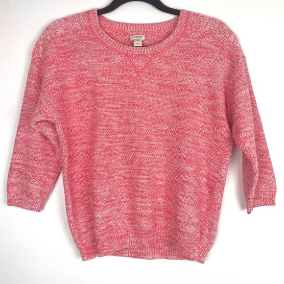 J Crew Pink White Knit Marled 3/4 Sleeve Seed Stitch Crewneck Pullover Sweater - Picture 5 of 5